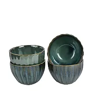 Signowell Glossy Finish Green Antique Designed Serving Bowl |Glossy Finish design| Green Color | Pasta Bowl | Muskmelon Design| Capacity 300 ml (Pack of 4)-thumb4