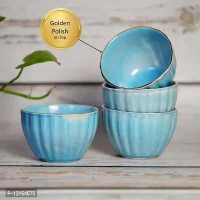 Signowell Gloss Finish designer Premium Bowl | Gloss Finish design with Golden Top for looking good | Color Blue | Design Marble | Capacity 210 ml (Pack of 4)-thumb3