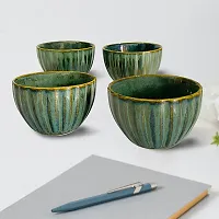 Signowell Glossy Finish Green Antique Designed Serving Bowl |Glossy Finish design| Green Color | Pasta Bowl | Muskmelon Design| Capacity 300 ml (Pack of 4)-thumb1