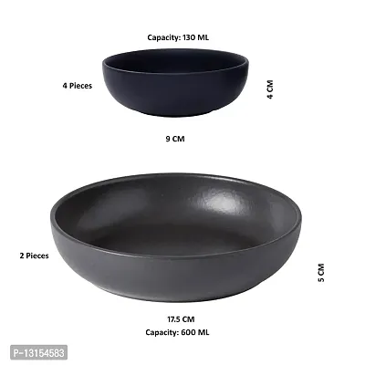 Signowell Mate Finish Black Stone Designed Serving Bowl with 4 Small Bowl | Mate Finish design for looking good | Mate Black Color | Pasta Bowl | Black Stone Design| Capacity 600 ml, 130 ml (Set of 5 Pieces)-thumb4