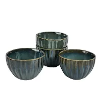 Signowell Glossy Finish Green Antique Designed Serving Bowl |Glossy Finish design| Green Color | Pasta Bowl | Muskmelon Design| Capacity 300 ml (Pack of 4)-thumb3