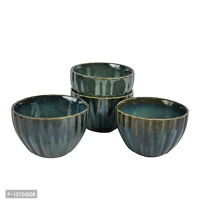 Signowell Glossy Finish Green Antique Designed Serving Bowl |Glossy Finish design| Green Color | Pasta Bowl | Muskmelon Design| Capacity 300 ml (Pack of 4)-thumb4