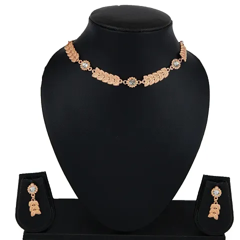 Rose Gold Plated Necklace Set With American Diamond