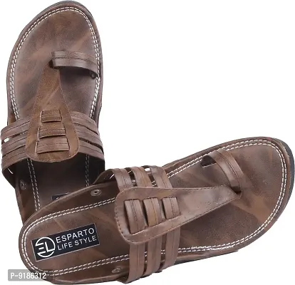 Stylish Brown PU Self Design Sandals For Men