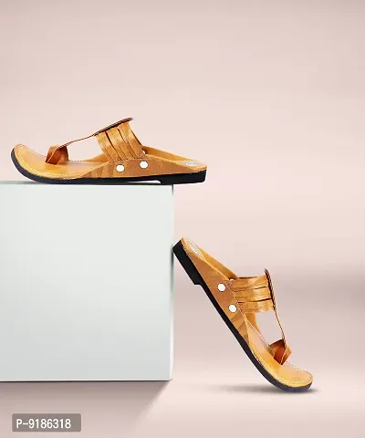 Stylish Tan PU Self Design Sandals For Men
