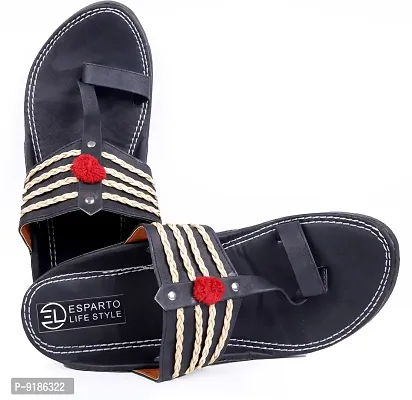 Stylish Black Synthetic Leather Self Design Sandals For Men