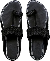 Stylish Black PU Self Design Sandals For Men-thumb1