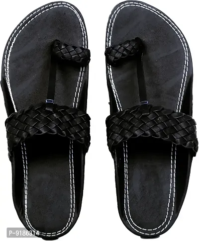 Stylish Black PU Self Design Sandals For Men-thumb2