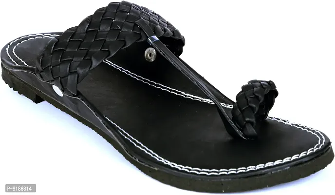 Stylish Black PU Self Design Sandals For Men-thumb3