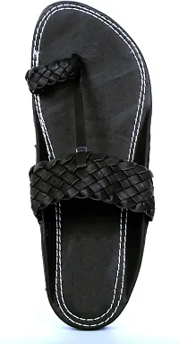 Stylish Black PU Self Design Sandals For Men-thumb3