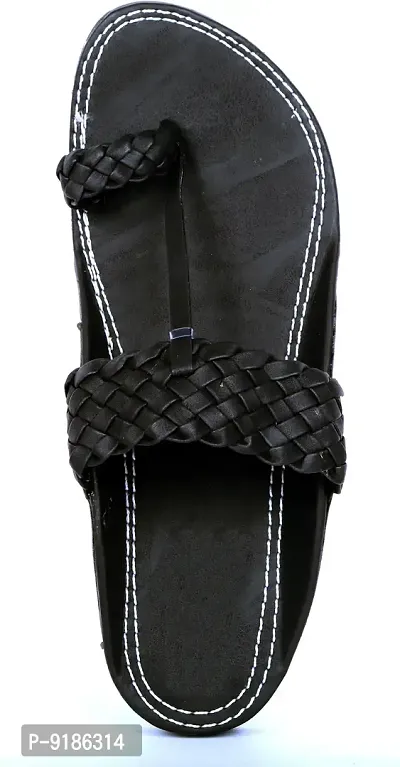 Stylish Black PU Self Design Sandals For Men-thumb4