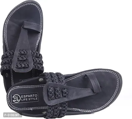 Stylish Black PU Self Design Sandals For Men-thumb0