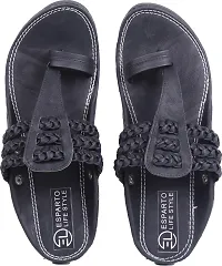 Stylish Black PU Self Design Sandals For Men-thumb1