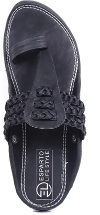 Stylish Black PU Self Design Sandals For Men-thumb4