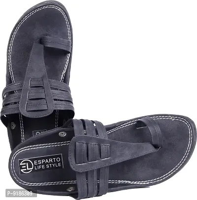 Stylish Black PU Self Design Sandals For Men