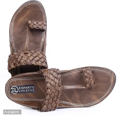 Stylish Brown PU Self Design Sandals For Men