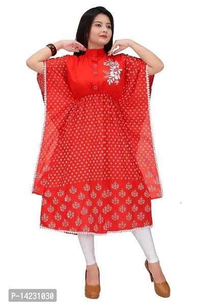 Jorina Women A-Line (Colour) Cotton Kurti Red 1 XXL