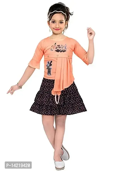 Girls Knee Length Skirt TOP (6-7 Yeras, Peach)-thumb0