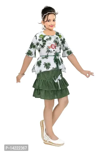 Girls Knee Length Skirt TOP Fancy Green Butter Fly (9-10 Years)