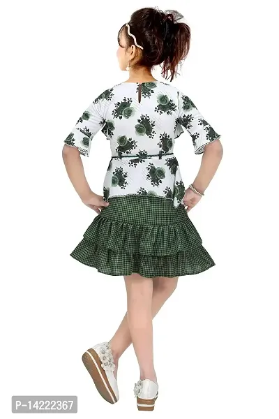 Girls Knee Length Skirt TOP Fancy Green Butter Fly (9-10 Years)-thumb3