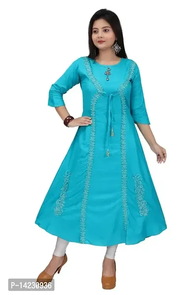 Jorina Women A-Line (Colour) Cotton Kurti Sky Blue 1 XXL-thumb0