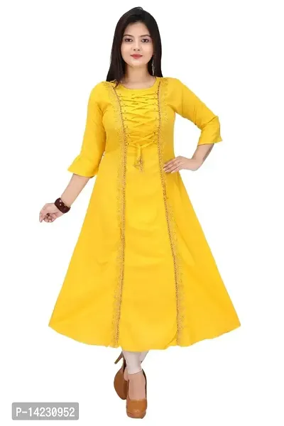 Jorina Women A-Line (Colour) Cotton Kurti Yellow 1 XXL