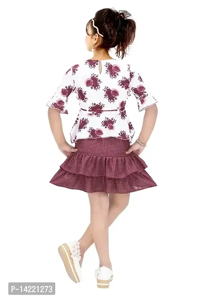 Girls Knee Length Skirt TOP Fancy Maroon Butter Fly (2-3 Years)-thumb2