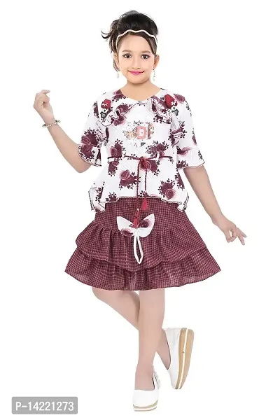 Girls Knee Length Skirt TOP Fancy Maroon Butter Fly (2-3 Years)-thumb0