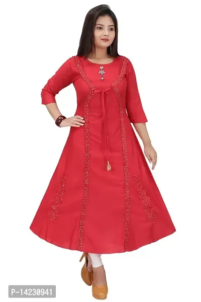 Jorina Women A-Line (Colour) Cotton Kurti Red XXL