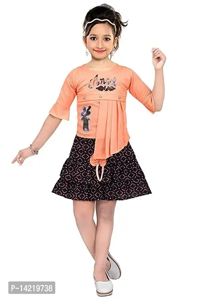 Girls Knee Length Skirt TOP (2-3 Years, Peach)-thumb0