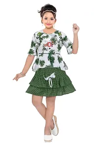 Girls Knee Length Skirt TOP Fancy Green Butter Fly (9-10 Years)-thumb1