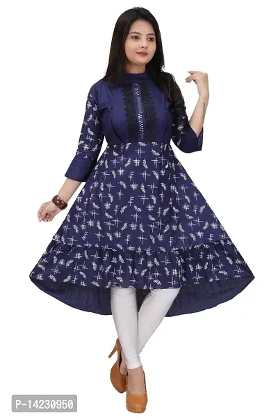 Jorina Women Mid Length A-Line (Colour) Mid Length Kurti Blue1 XL-thumb0