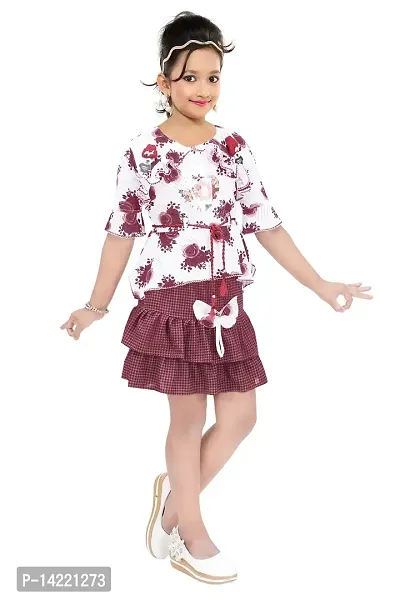 Girls Knee Length Skirt TOP Fancy Maroon Butter Fly (2-3 Years)-thumb4