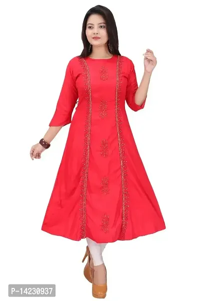 Jorina Women A-Line (Colour) Cotton Kurti Red 3 XL