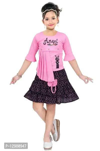 GIRLS KNEE LENGTH PARTY WEAR SKIRT WITH TOP-thumb0