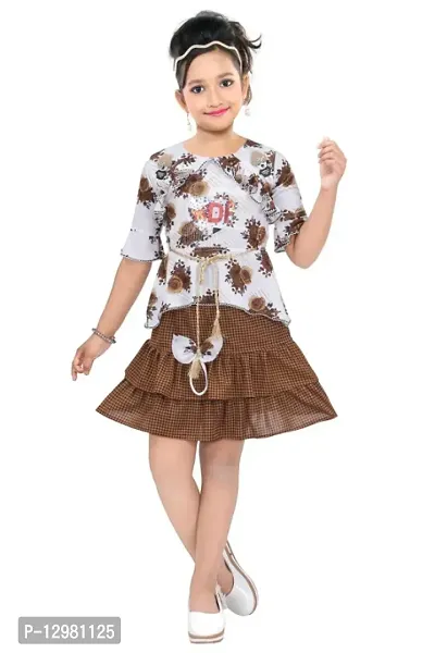 GIRLS KNEE LENGTH PARTY WEAR SKIRT WITH TOP-thumb0