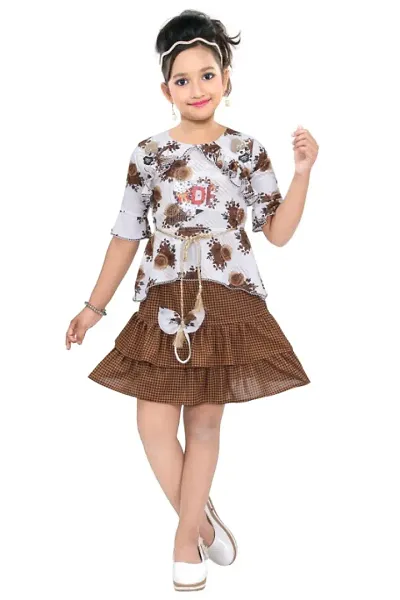 GIRLS KNEE LENGTH PARTY WEAR SKIRT WITH TOP SET