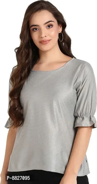 Trendy Cotton Lycra Solid Grey Top For Women-thumb0