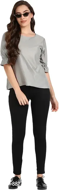 Trendy Cotton Lycra Solid Grey Top For Women-thumb5