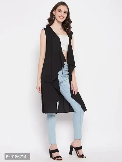 Stylish Black Solid Crepe Sleeveless Shrug For Women-thumb2