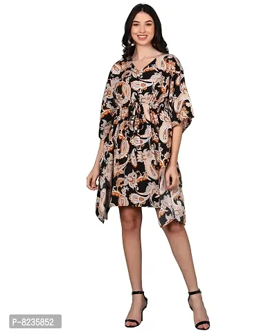 Serein Women's Kaftan Midi (Printed Crepe Kaftan with Waist-String)-thumb0