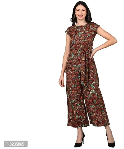 Serein Women's Jumpsuit (Multicolor printed crepe jumpsuit with cap sleeves)-thumb0