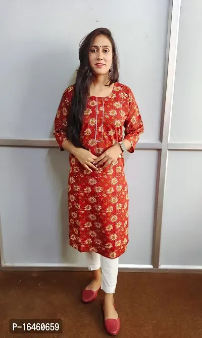 Beautyful Straight Red Printed Cotton Kurta