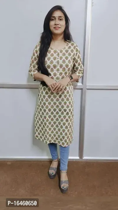 Beautyful Straight Green Printed Cotton Kurta-thumb0