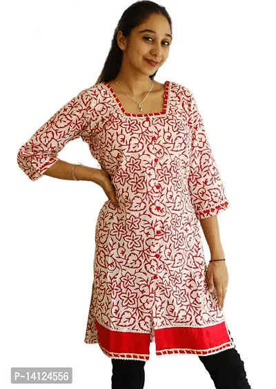 MY Pehnava Women's Cotton Stitched Long Straight Style Casual Designer Kurta Pant Set (XXXL, Red)