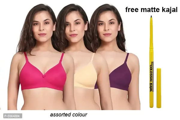 Women Fancy Solid T-Shirt Bra with gift pack of 3