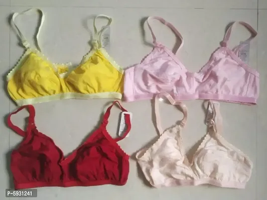 Women solid cotton spandex bra pack of 4