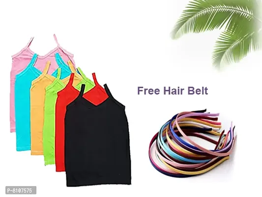 Trendy attractive girls kids cotton camisole pack of 5 with free hair belt-thumb0