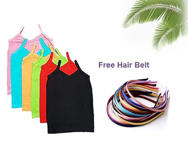 Trendy attractive girls kids camisole pack of 5 with free hair belt