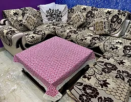 Jainco Decor Waterproof Square 4 Seater Table Cover for Center Table, Dining Table Cloth (48"" x 48"",Pink, Beige Lace Border)-thumb2